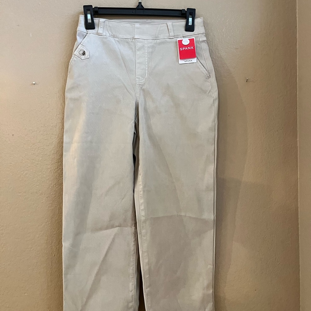 Spanx Khaki High-Rise Wide Leg Pants